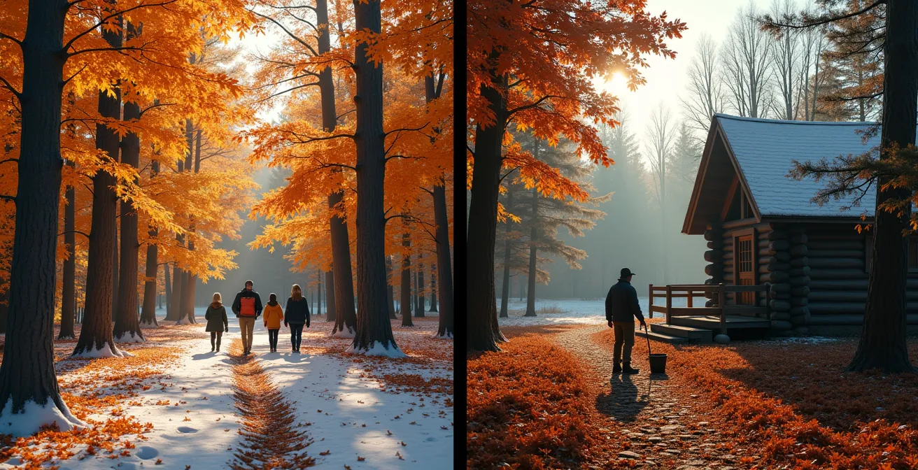 Comparaison visuelle entre une érablière printanière et une forêt boréale automnale