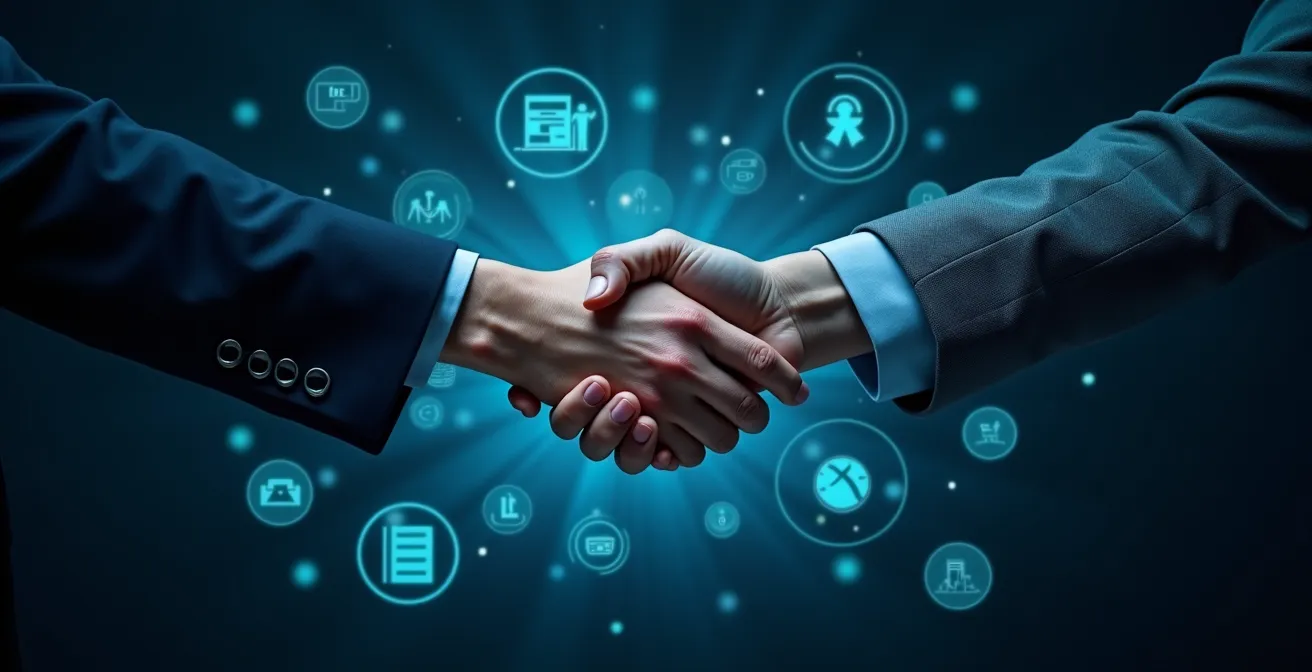 Illustration symbolique montrant un partenariat entre PME innovante et soutien gouvernemental au Quebec