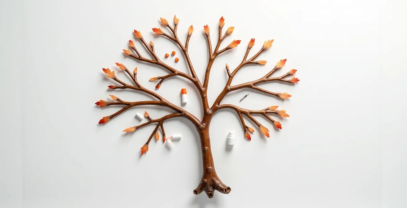 Arbre décisionnel visuel montrant les différents parcours de soins selon les symptômes au Québec