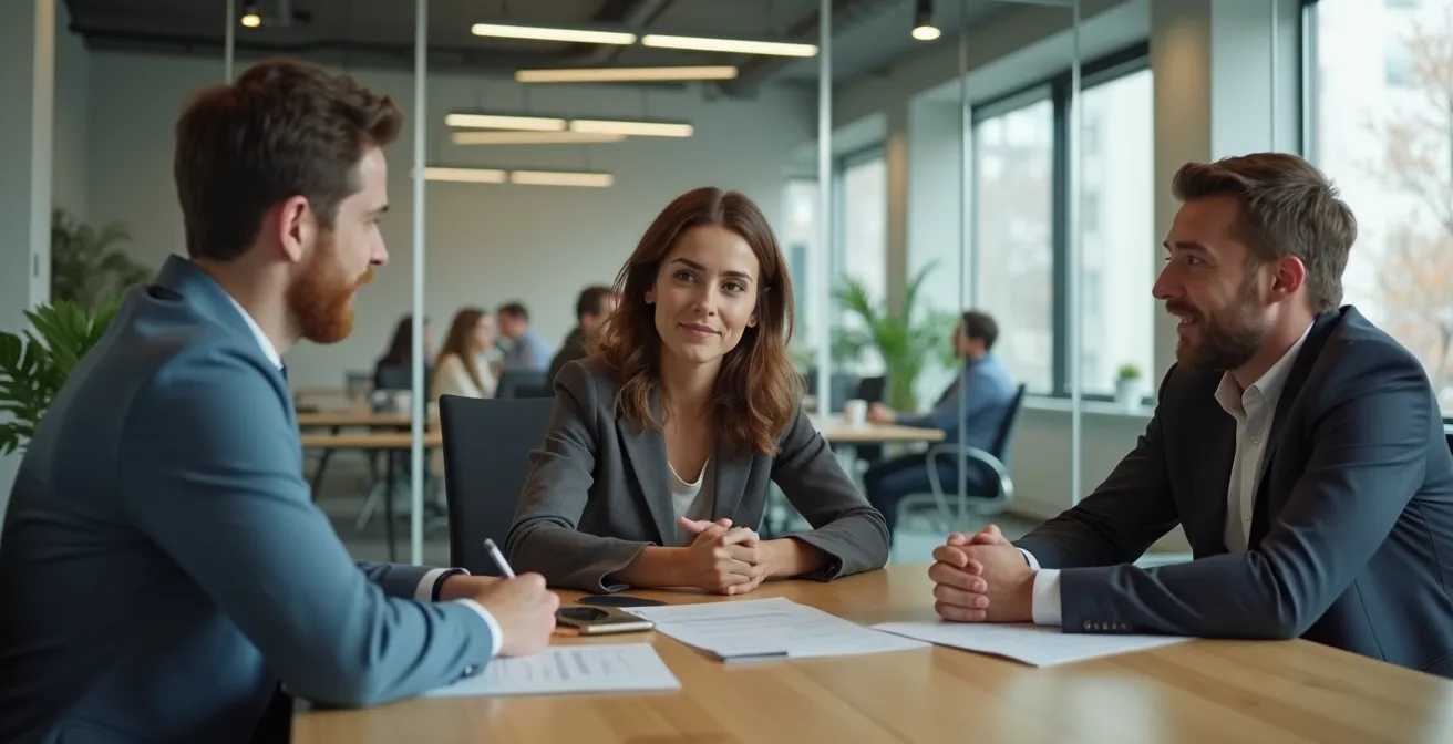 Personne en entrevue d'embauche évaluant la culture d'entreprise axée sur la famille au Québec.