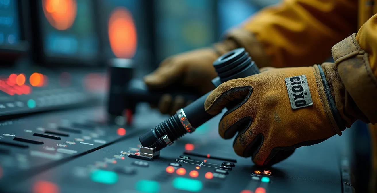 Opérateur minier contrôlant des équipements automatisés à distance dans une salle de contrôle moderne