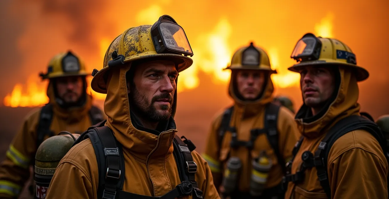 Pompiers forestiers de la SOPFEU en action sur le terrain avec équipement spécialisé